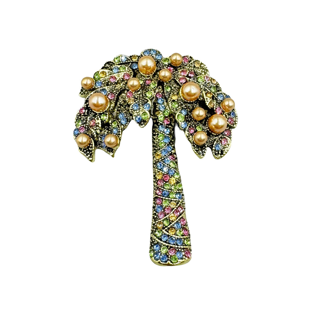 Coconut Tree Pearl Rhinestone Brooch PA5010