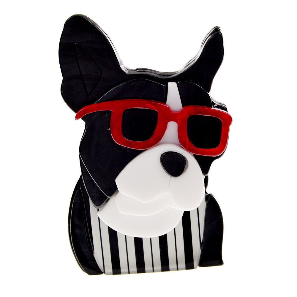 Dog Wearing Glasses Acrylic Brooch PA5015