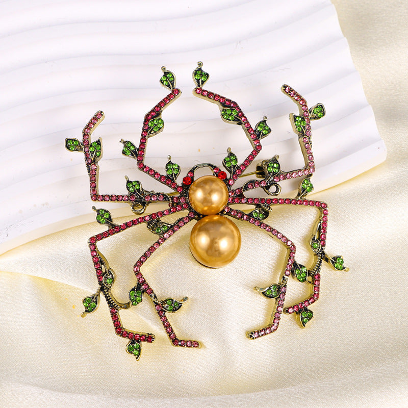 Pearl Spider Rhinestone Brooch PA5116