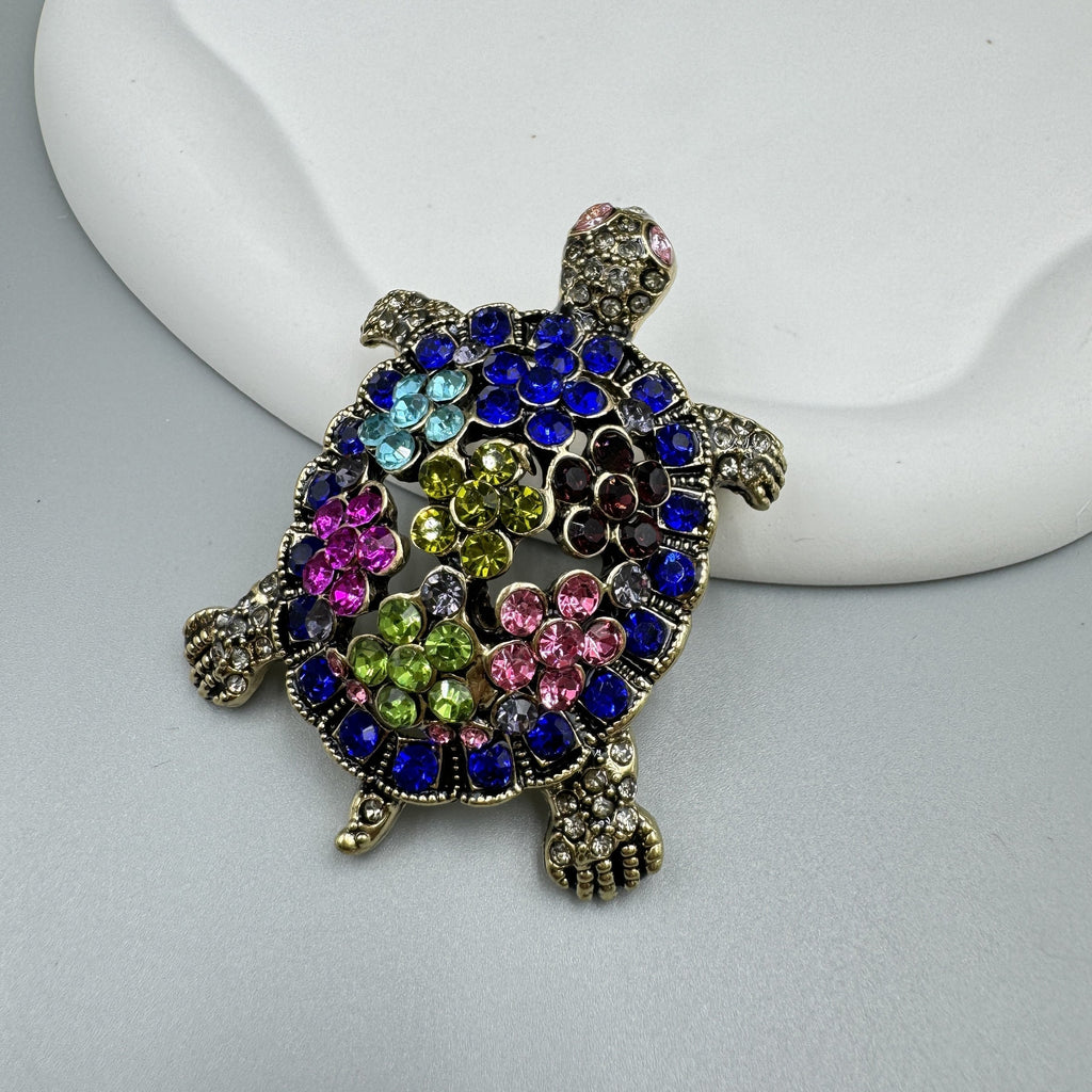 Floral Turtle Rhinestone Brooch PA5129 - view 3