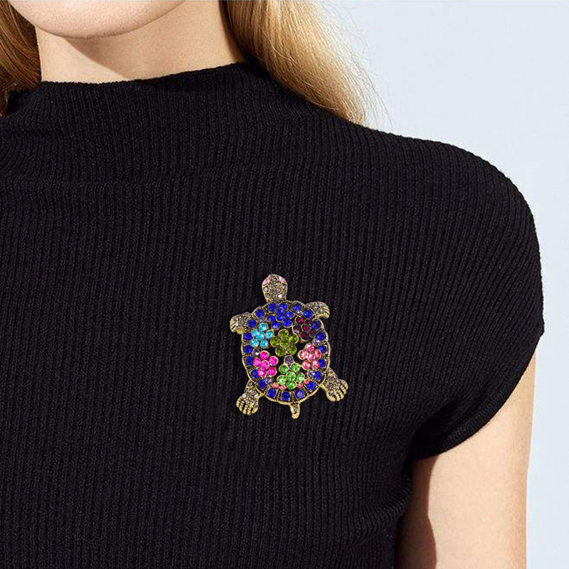 Floral Turtle Rhinestone Brooch PA5129 - view 6