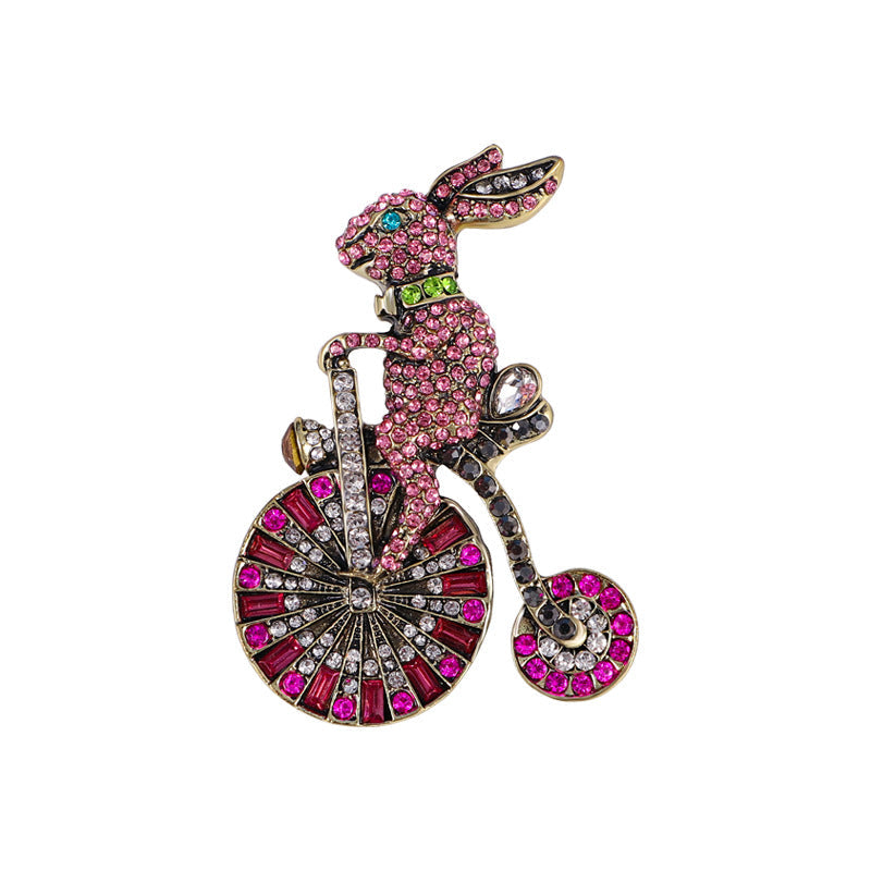 Bunny Riding Bike Rhinestone Brooch PA5135