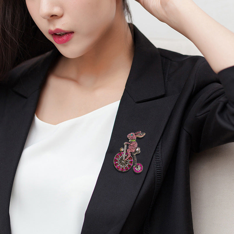 Bunny Riding Bike Rhinestone Brooch PA5135 - view 5
