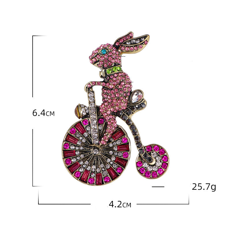 Bunny Riding Bike Rhinestone Brooch PA5135 - view 3