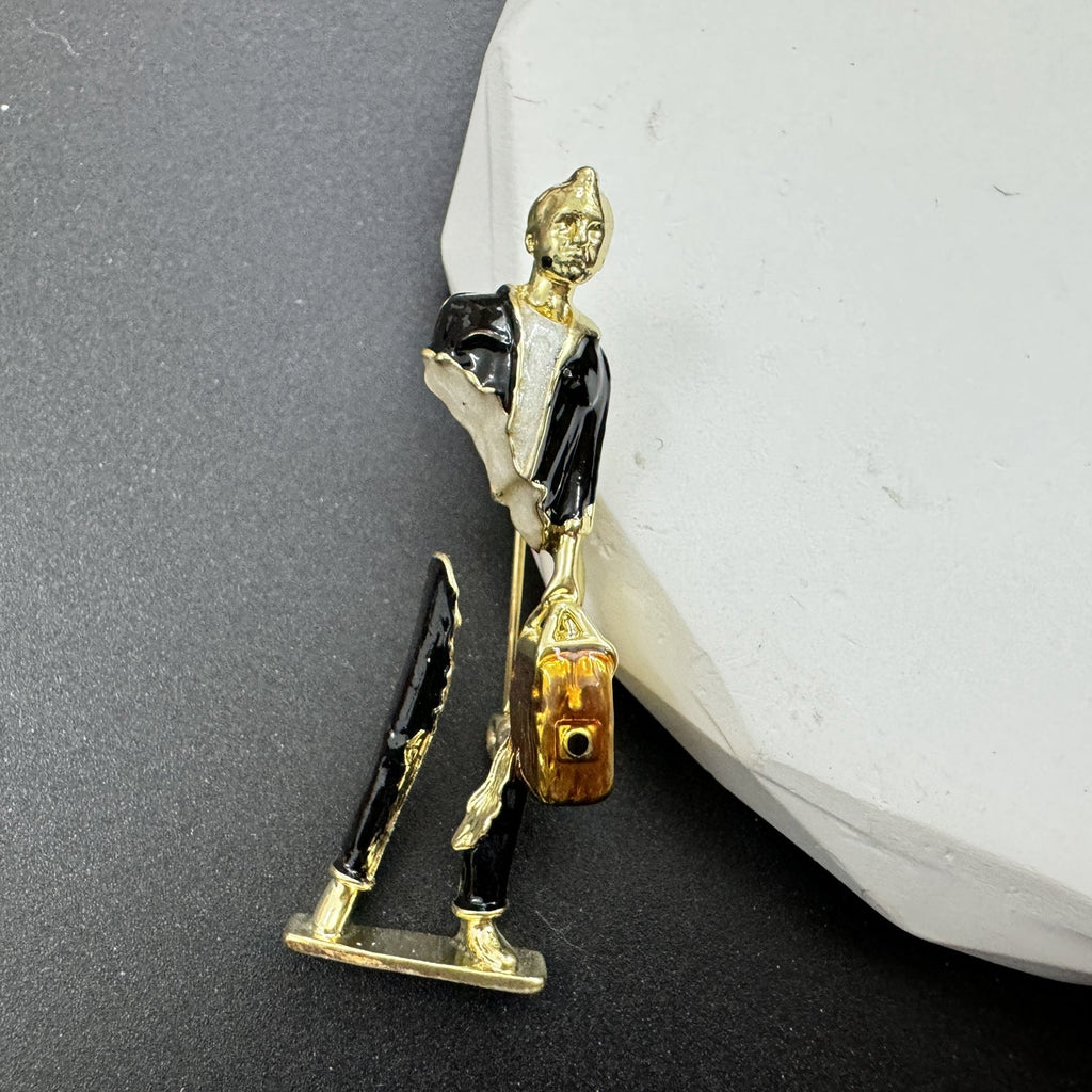 Enamel Carrying Bag Man Brooch PA5175