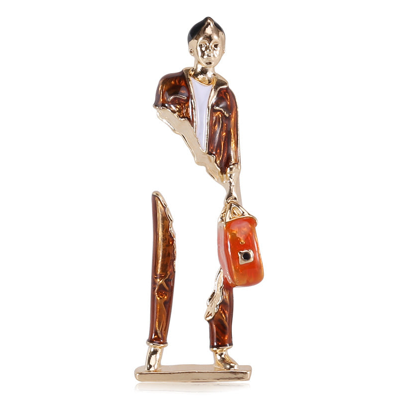 Enamel Carrying Bag Man Brooch PA5175