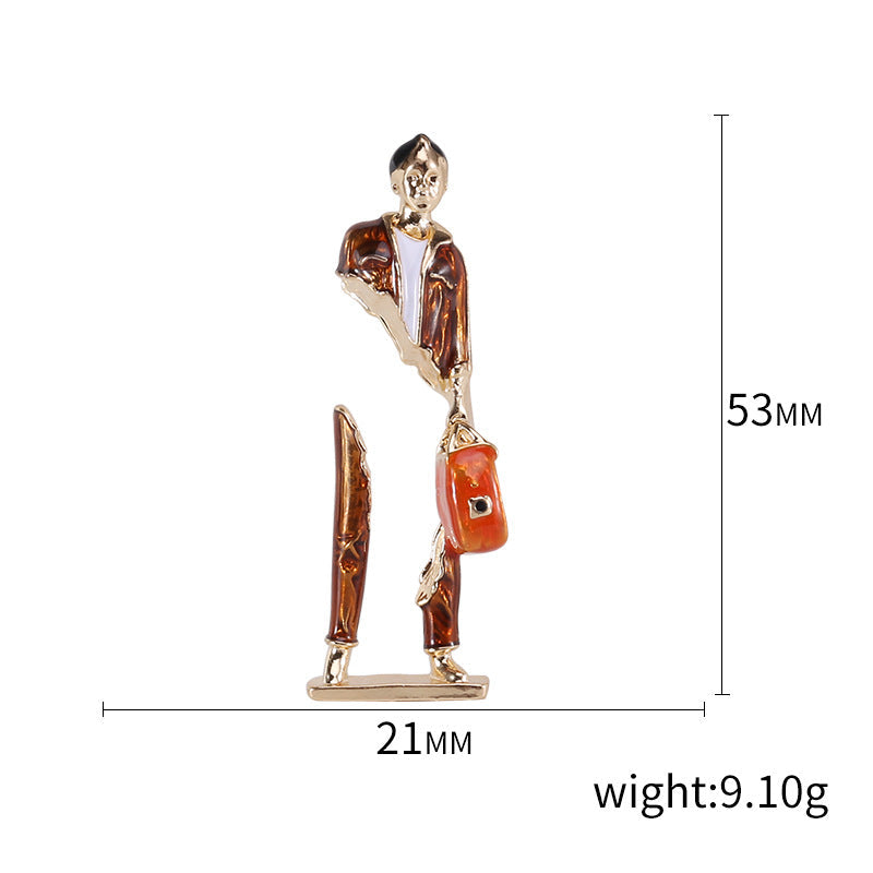 Enamel Carrying Bag Man Brooch PA5175
