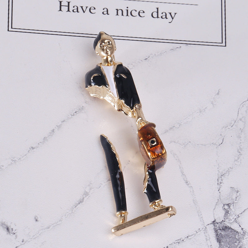 Enamel Carrying Bag Man Brooch PA5175