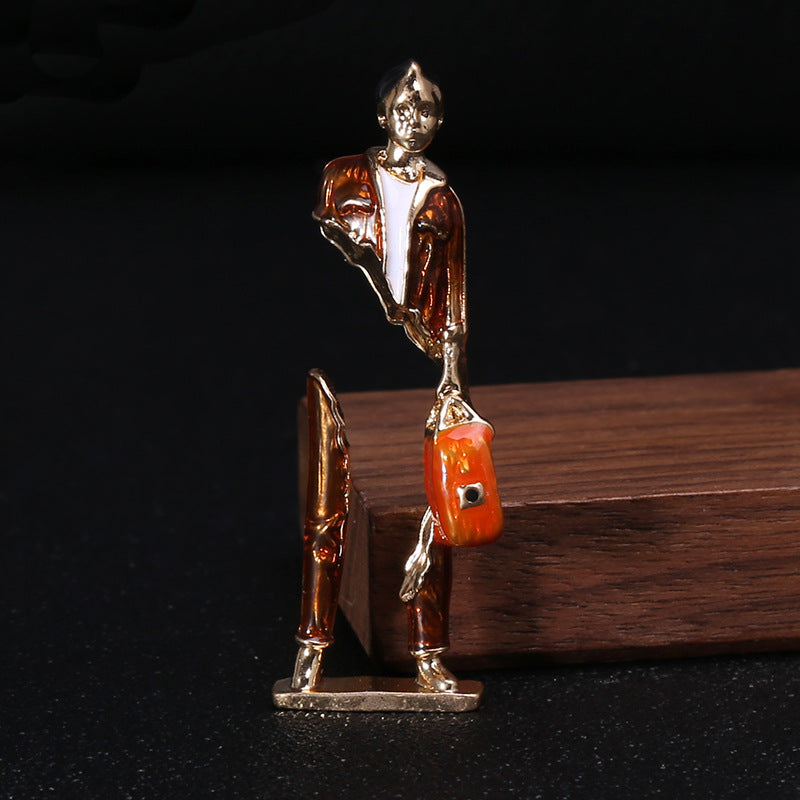 Enamel Carrying Bag Man Brooch PA5175