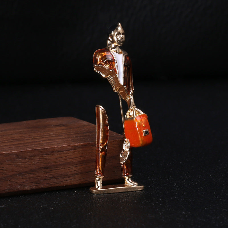 Enamel Carrying Bag Man Brooch PA5175