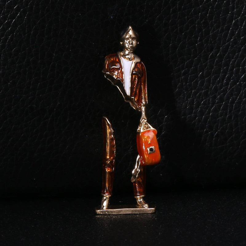 Enamel Carrying Bag Man Brooch PA5175