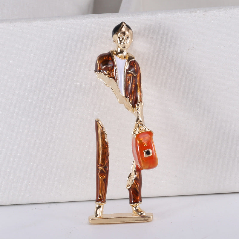 Enamel Carrying Bag Man Brooch PA5175