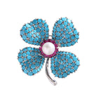Blue Turquoise Clover Brooch PA5178 - view 3
