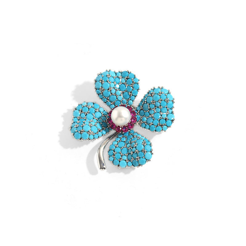 Blue Turquoise Clover Brooch PA5178 - view 6