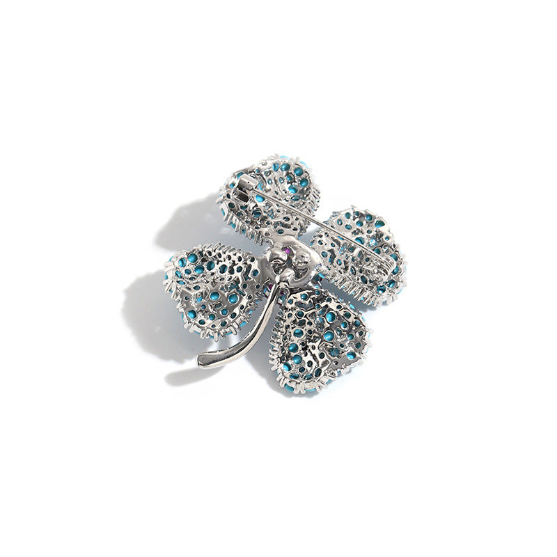 Blue Turquoise Clover Brooch PA5178 - view 7