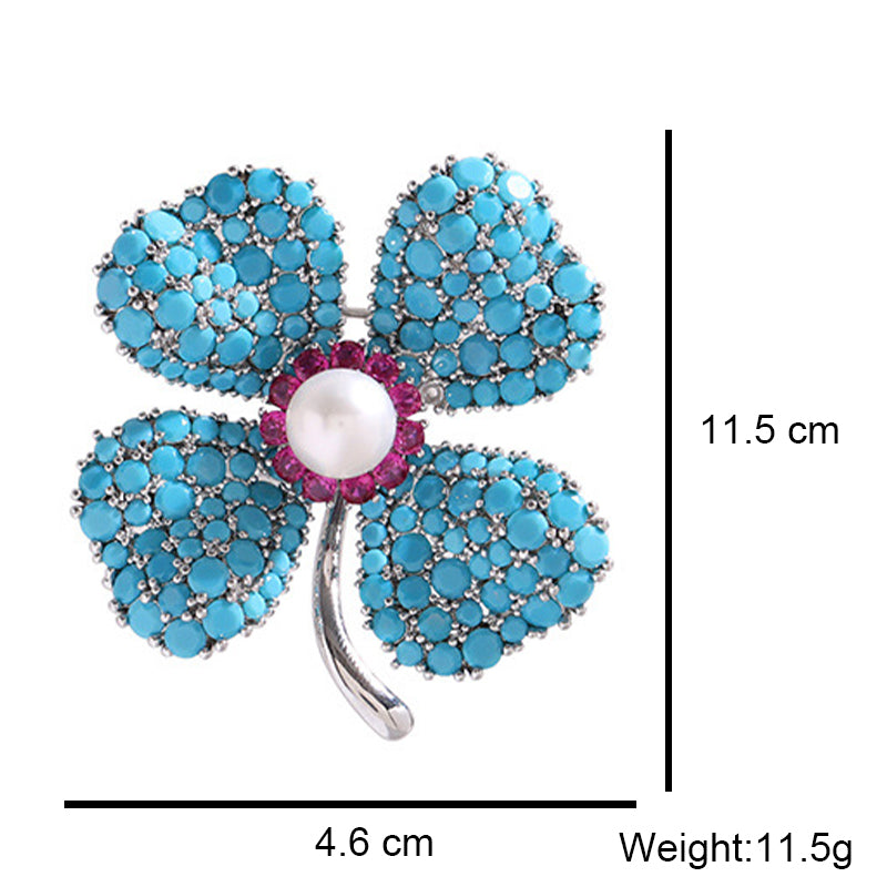 Blue Turquoise Clover Brooch PA5178 - view 4