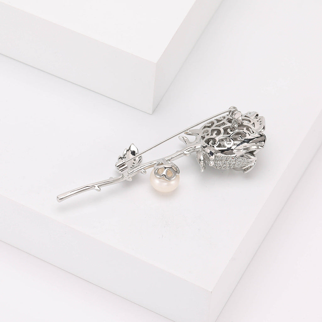 Rose Flowers Rhinestone Brooch PA5191 - view 4