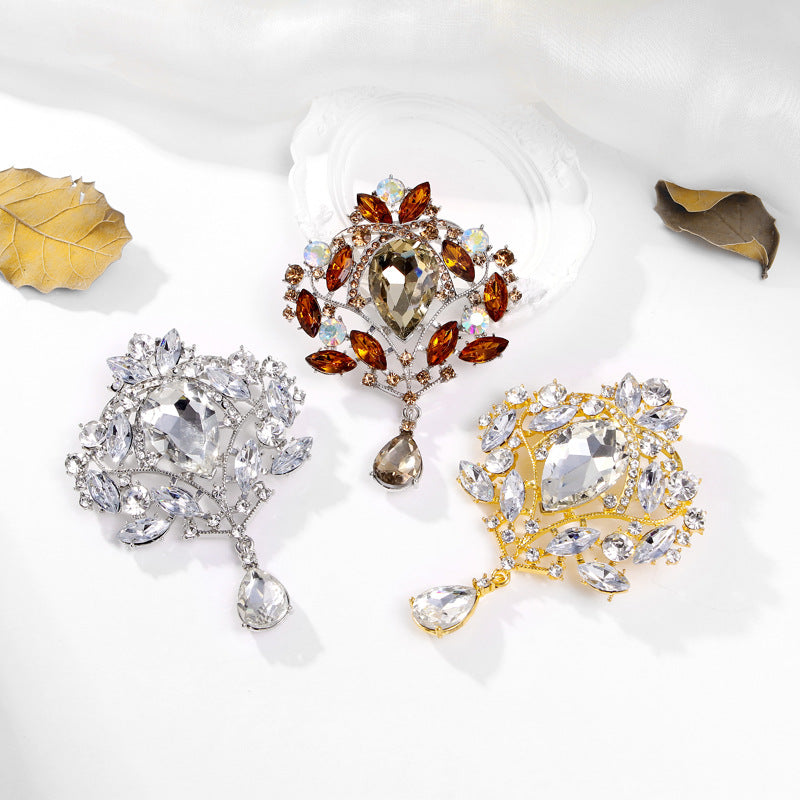 Crown Teardrop Rhinestone Brooch PA5198