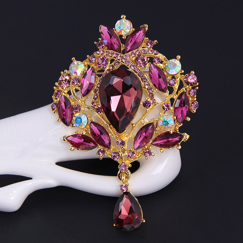 Crown Teardrop Rhinestone Brooch PA5198 - view 17
