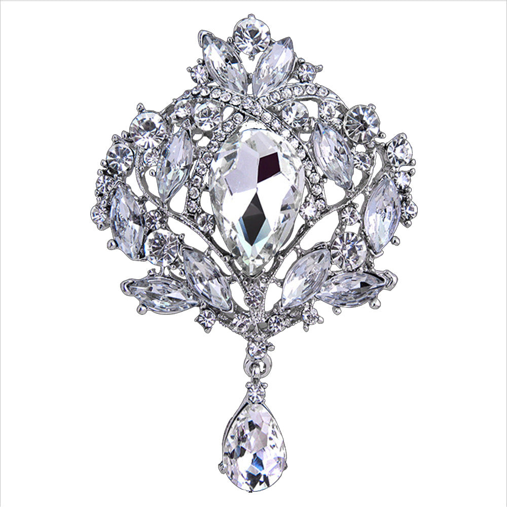 Crown Teardrop Rhinestone Brooch PA5198 - view 3