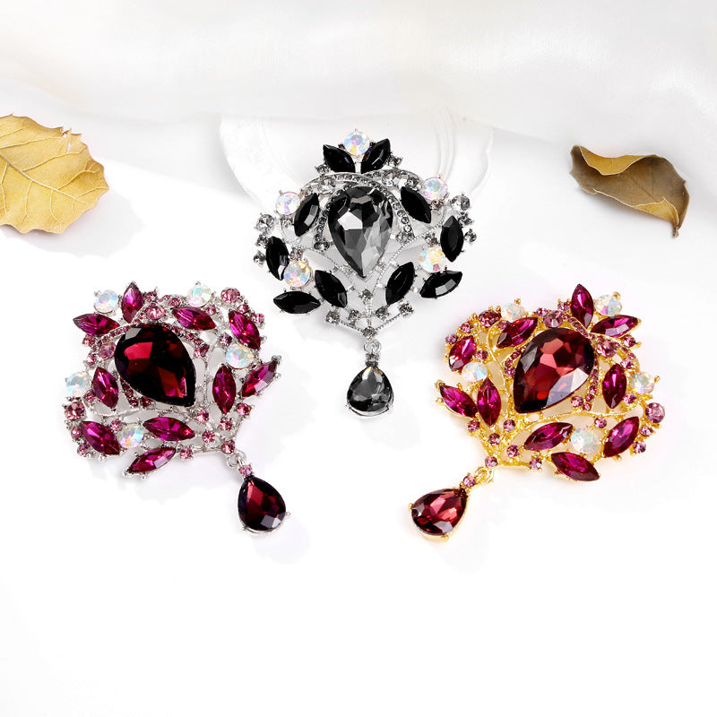 Crown Teardrop Rhinestone Brooch PA5198
