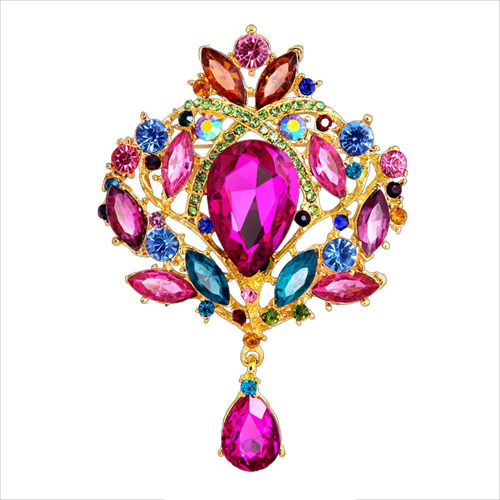 Crown Teardrop Rhinestone Brooch PA5198