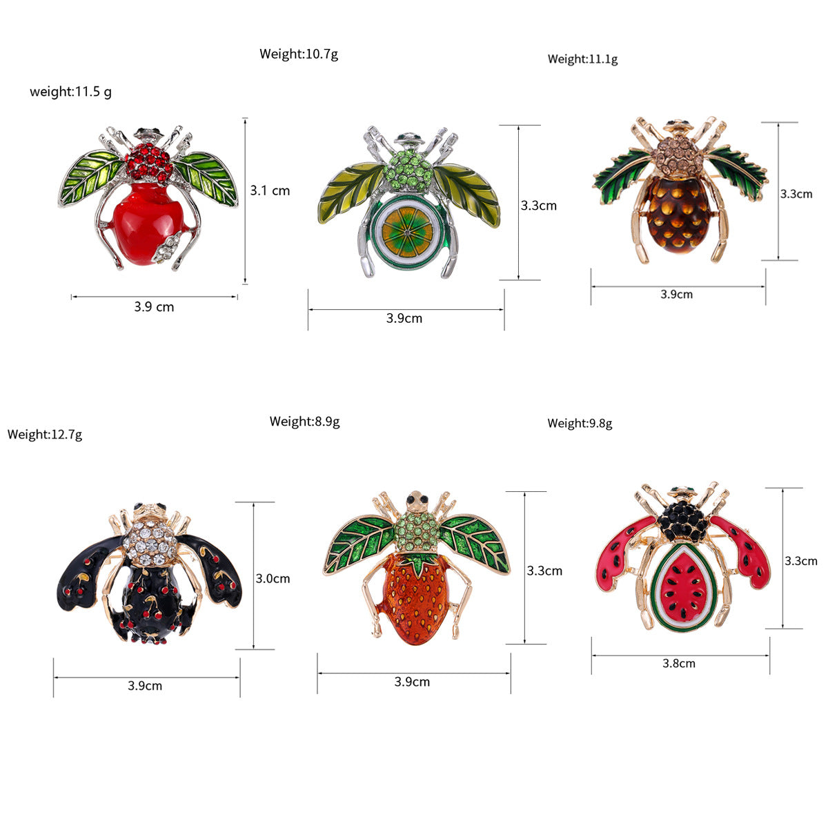 Watermelon Bee Rhinestone Brooch PA5200 - view 2