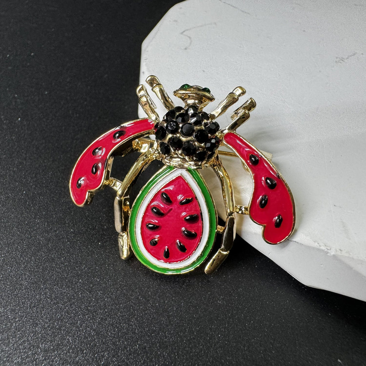 Watermelon Bee Rhinestone Brooch PA5200 - view 6