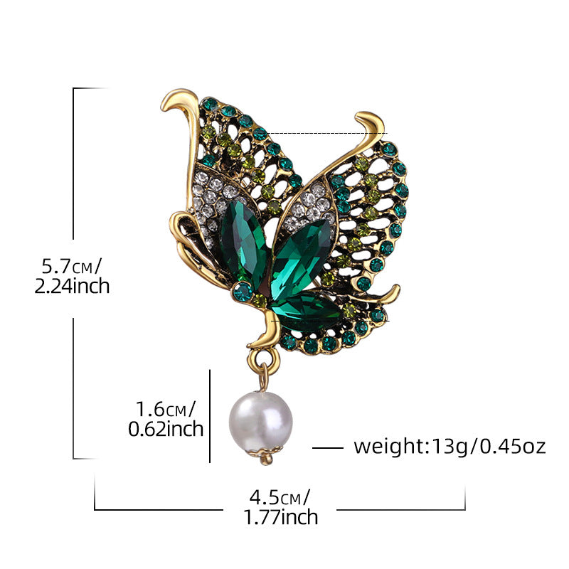 Butterfly Rhinestone Pearl Brooch PA5245 - view 3