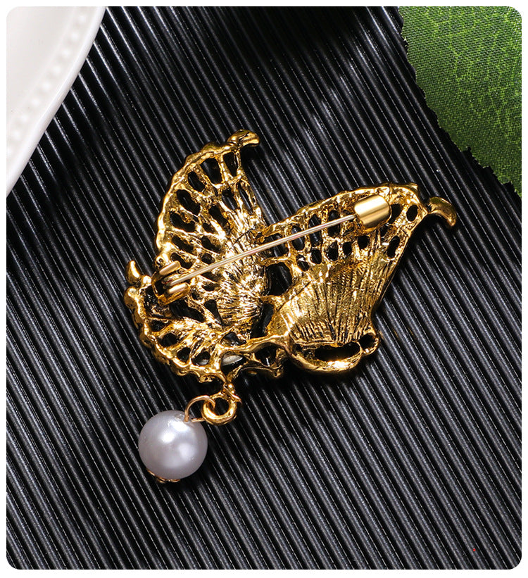 Butterfly Rhinestone Pearl Brooch PA5245 - view 5