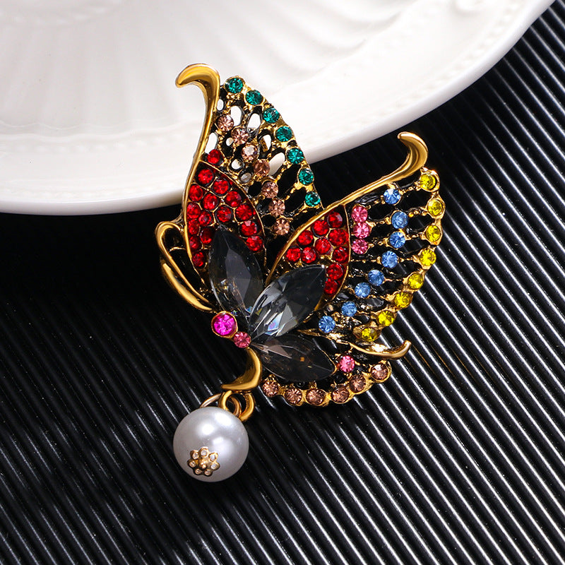 Butterfly Rhinestone Pearl Brooch PA5245