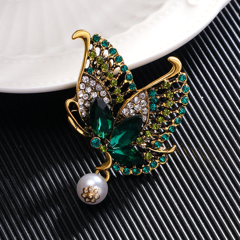 Butterfly Rhinestone Pearl Brooch PA5245 - view 4
