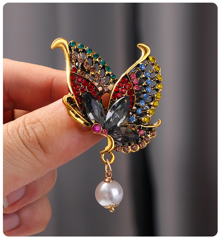 Butterfly Rhinestone Pearl Brooch PA5245 - view 8