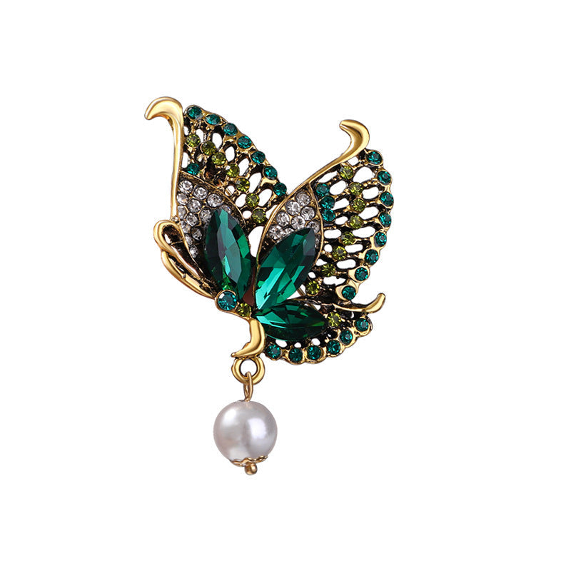 Butterfly Rhinestone Pearl Brooch PA5245