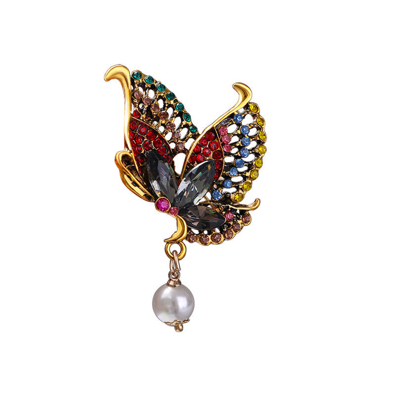 Butterfly Rhinestone Pearl Brooch PA5245 - view 2