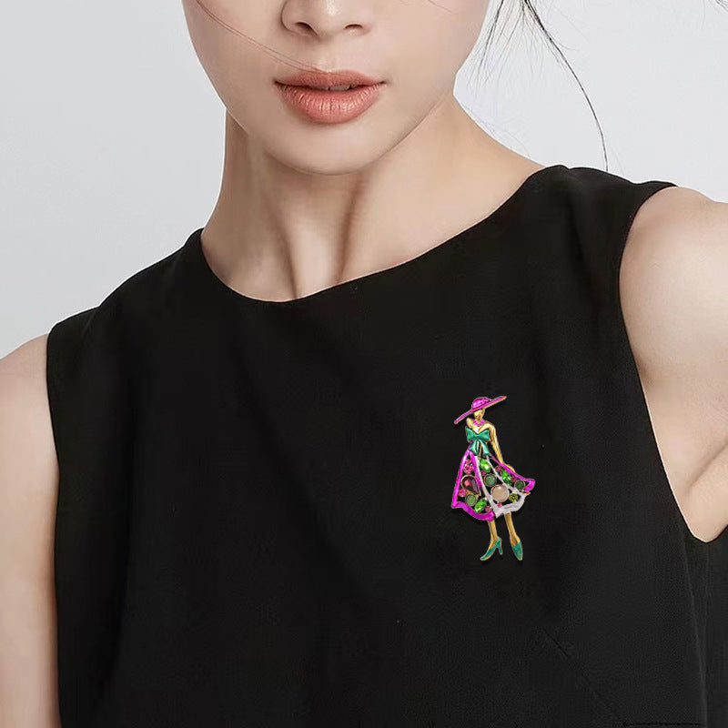 Pink Lady With Hat Brooch PA5263