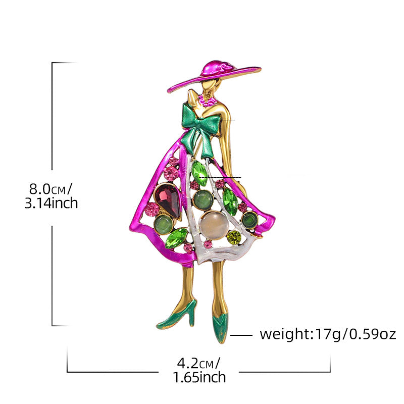 Pink Lady With Hat Brooch PA5263