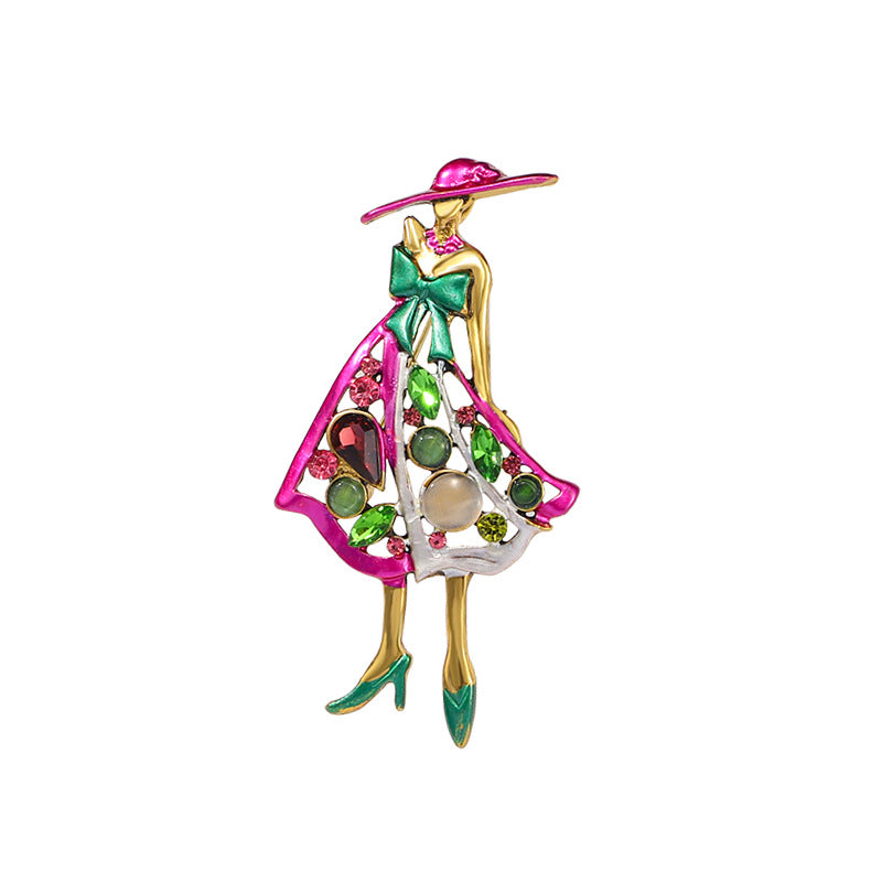 Pink Lady With Hat Brooch PA5263