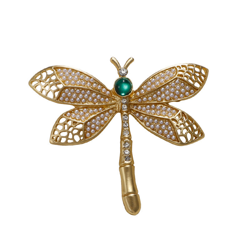 Vintage Gold Pearl Dragonfly Brooch PA5281