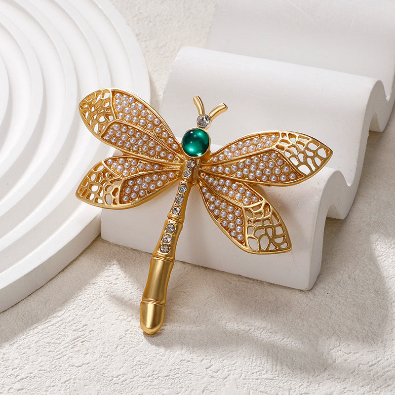 Vintage Gold Pearl Dragonfly Brooch PA5281 - view 3