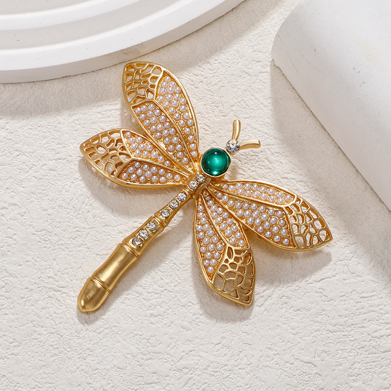 Vintage Gold Pearl Dragonfly Brooch PA5281 - view 4