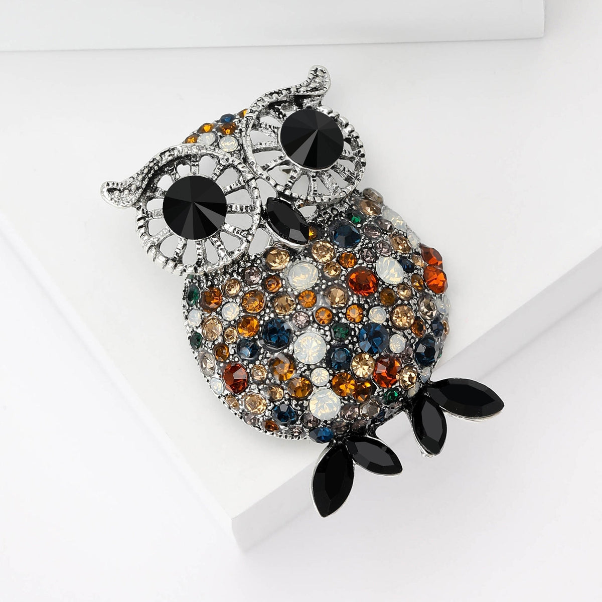 Vintage Owl Rhinestone Brooch PA5291 - view 2