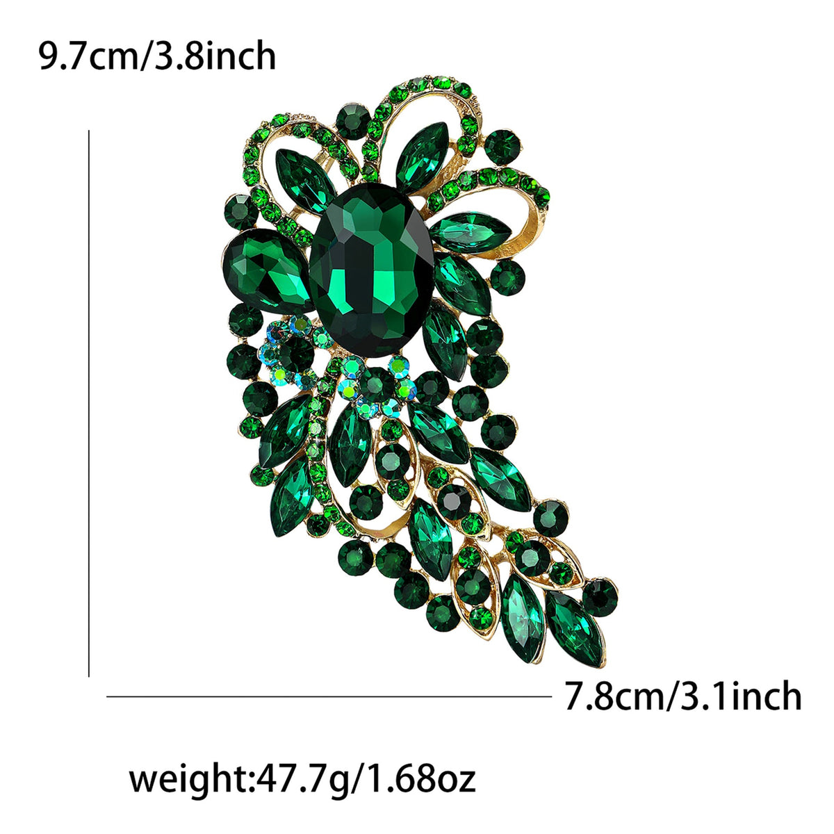 Large Rhinestone Leaf Oval Brooch PA5292