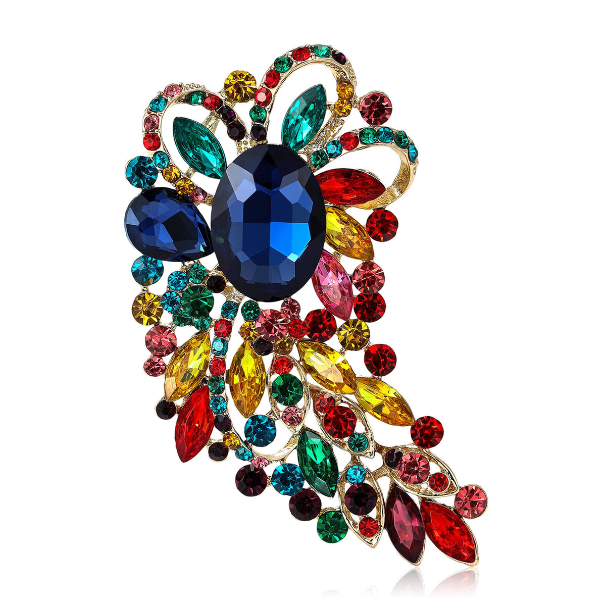 Large Rhinestone Leaf Oval Brooch PA5292