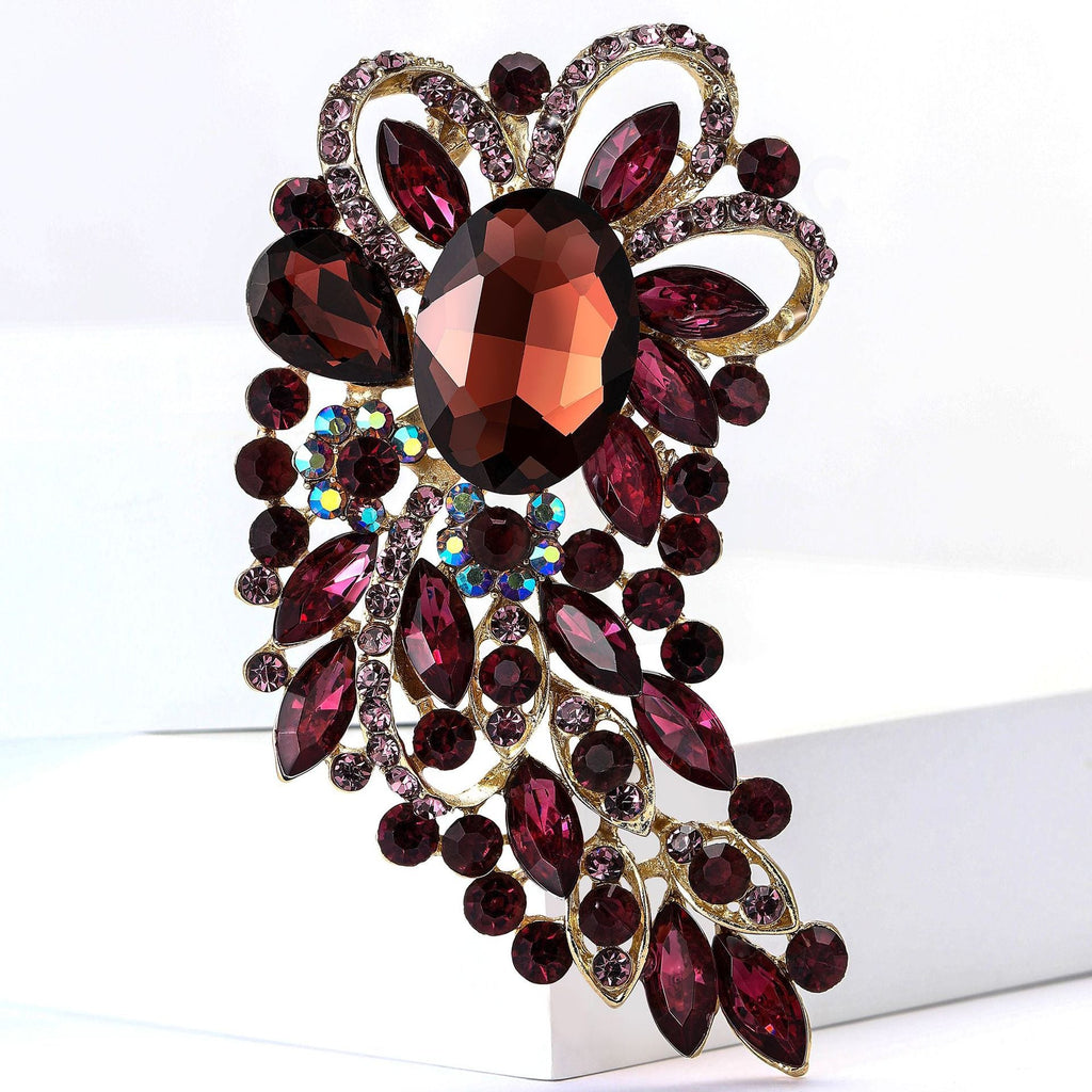 Large Rhinestone Leaf Oval Brooch PA5292