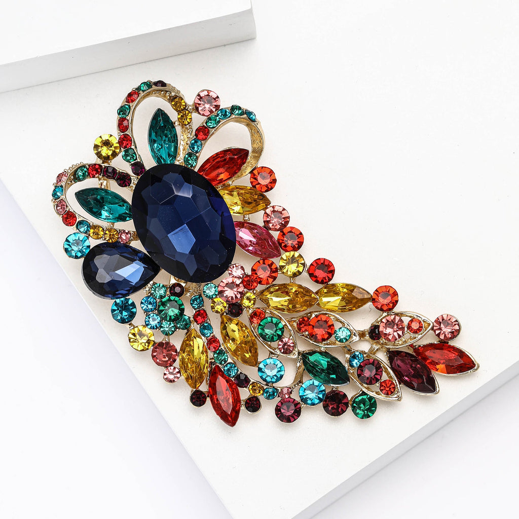 Large Rhinestone Leaf Oval Brooch PA5292