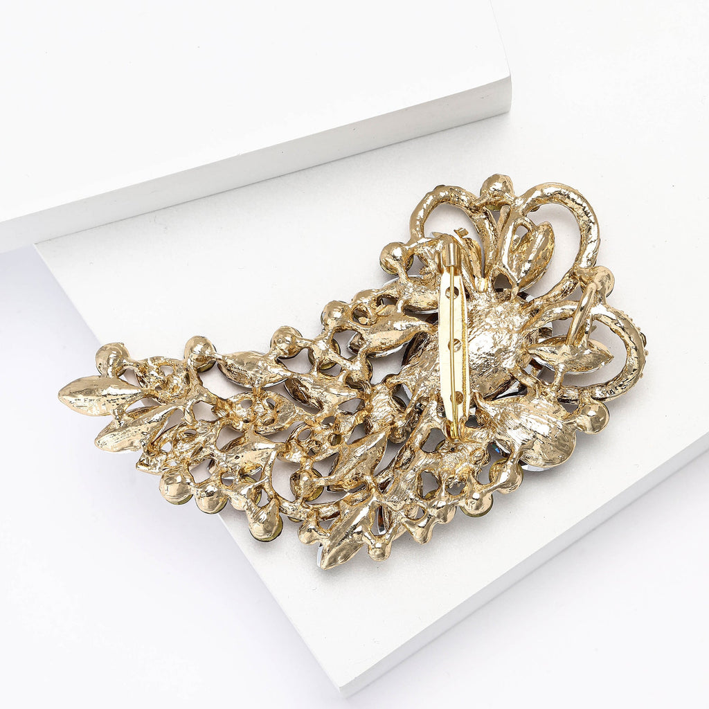 Large Rhinestone Leaf Oval Brooch PA5292