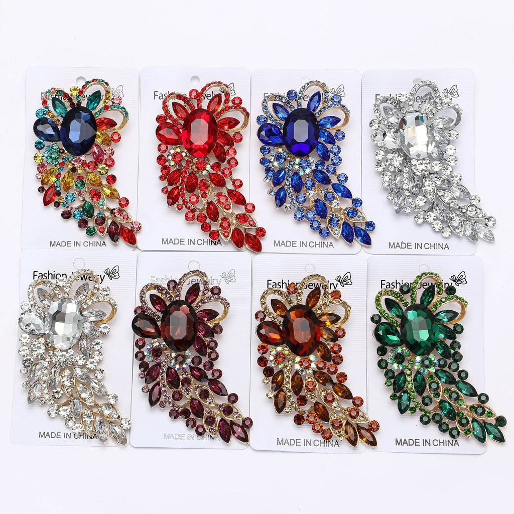 Large Rhinestone Leaf Oval Brooch PA5292
