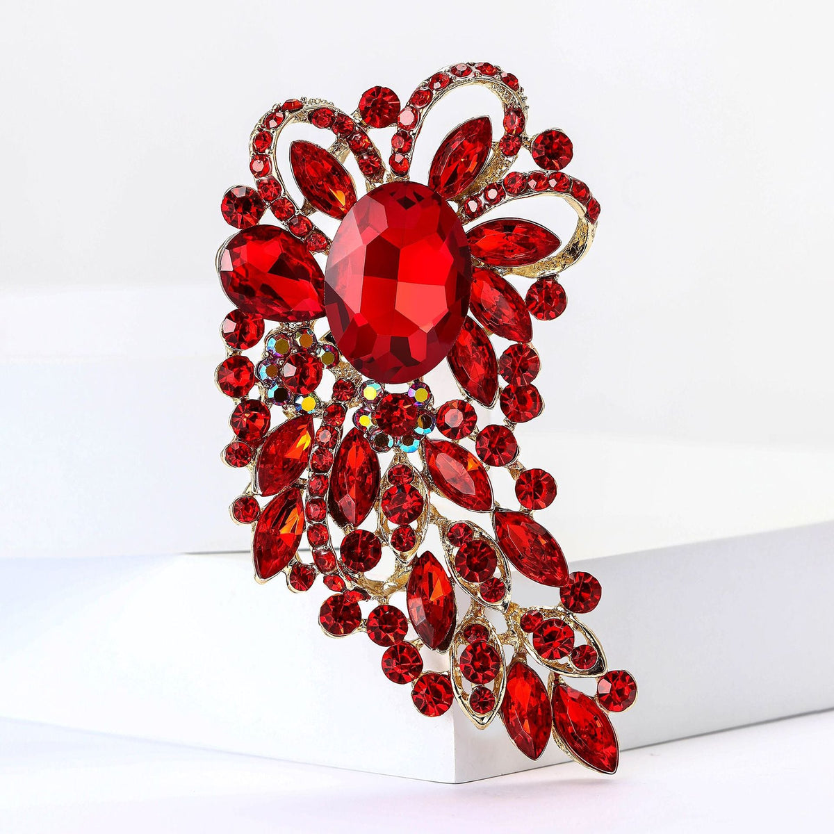 Large Rhinestone Leaf Oval Brooch PA5292