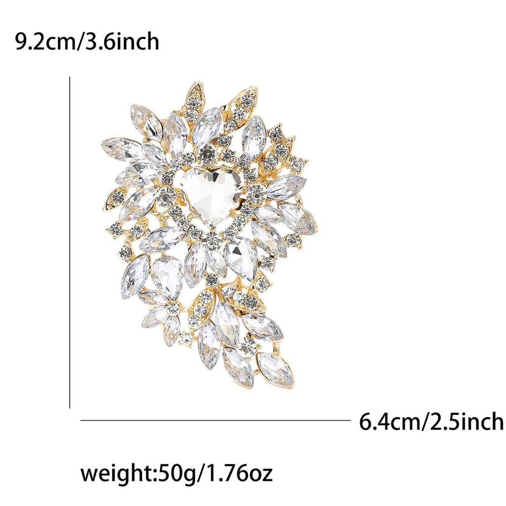 Large Rhinestone Leaf Heart Brooch PA5293 - view 6